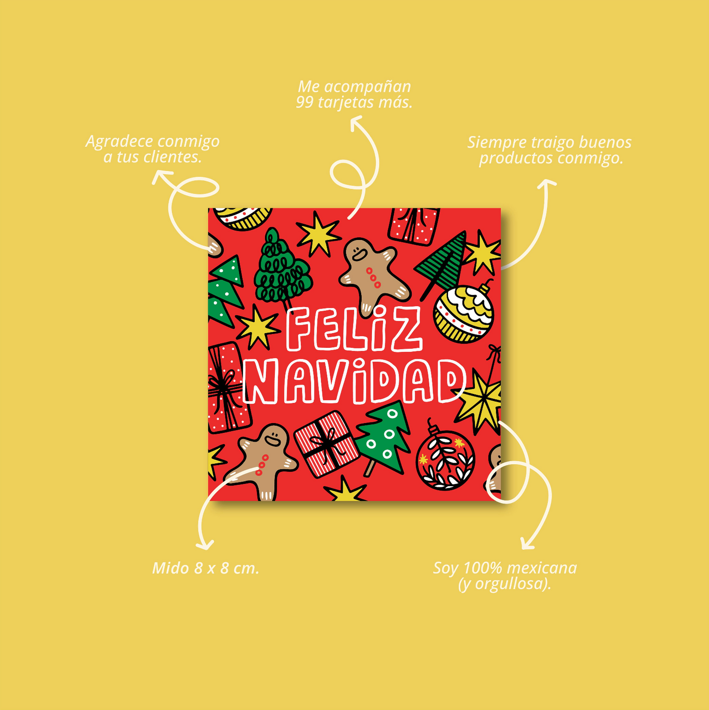 Tarjetas Feliz Navidad 100 Pz 8x8cm