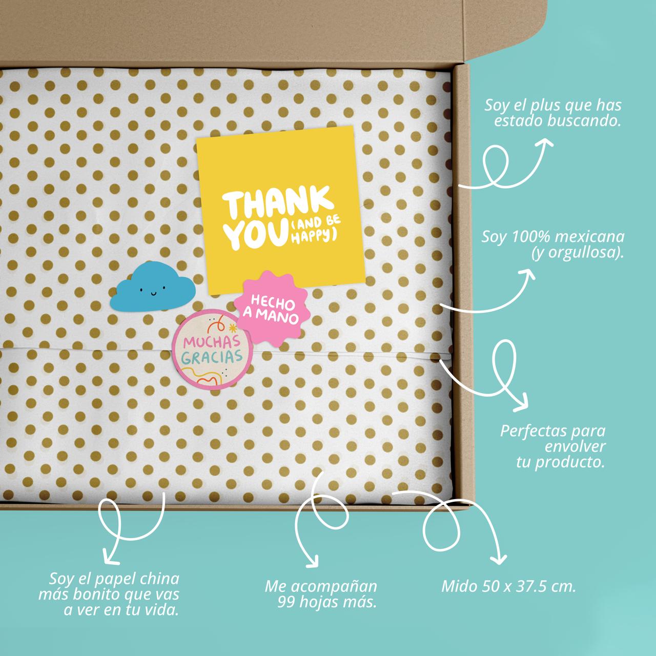 Papel China 100 Pz Bolitas Doradas 50x37.5cm