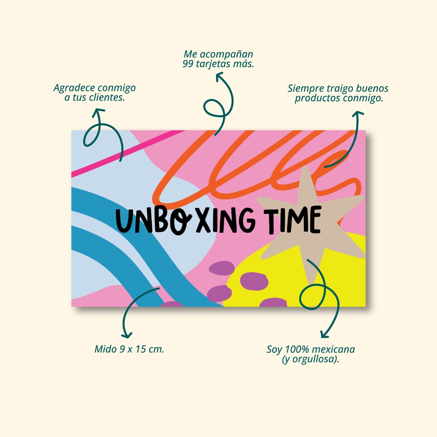 Tarjetas Unboxing 100 Pz 15x9cm