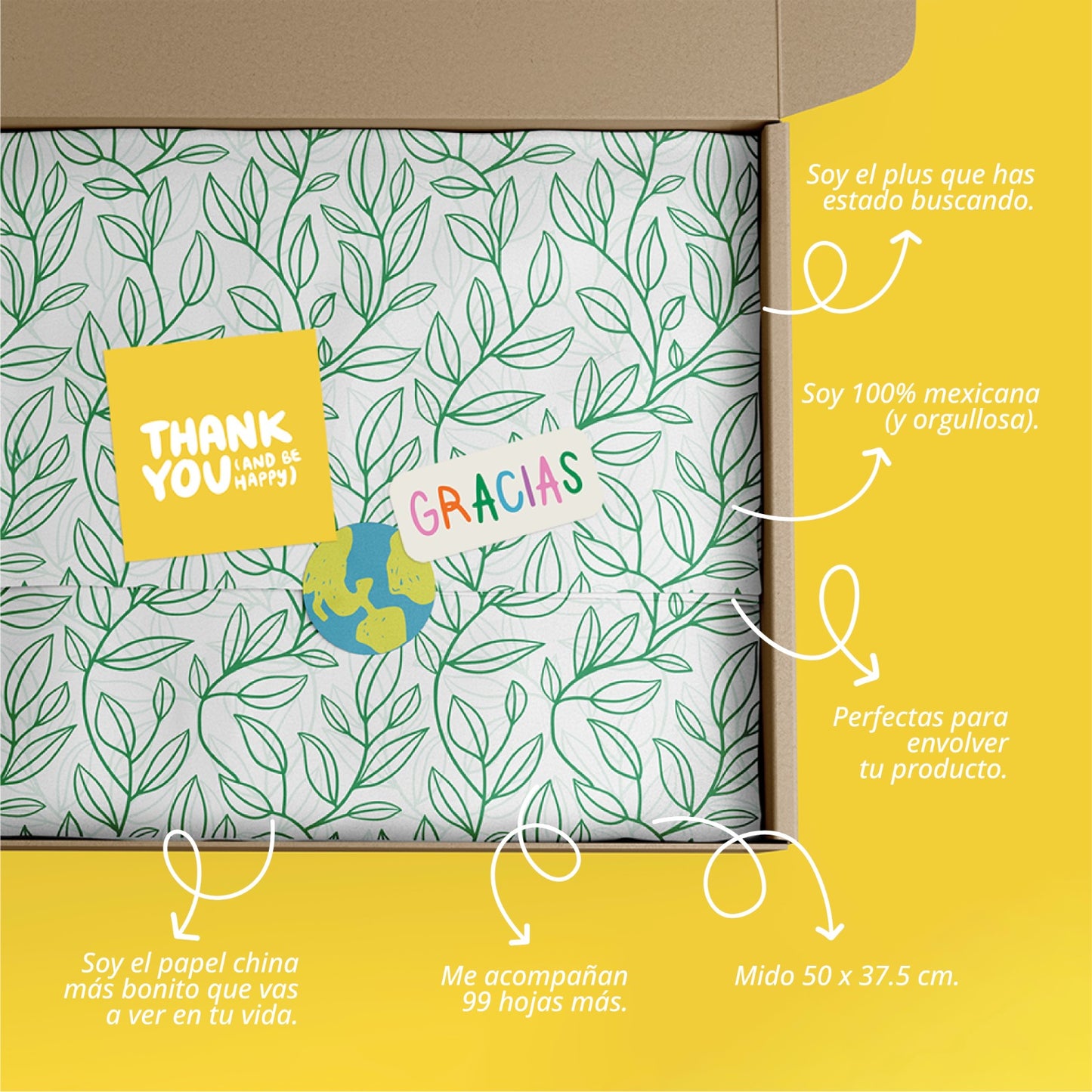 Papel China Hojas Verdes 100 Pz 50x37.5cm