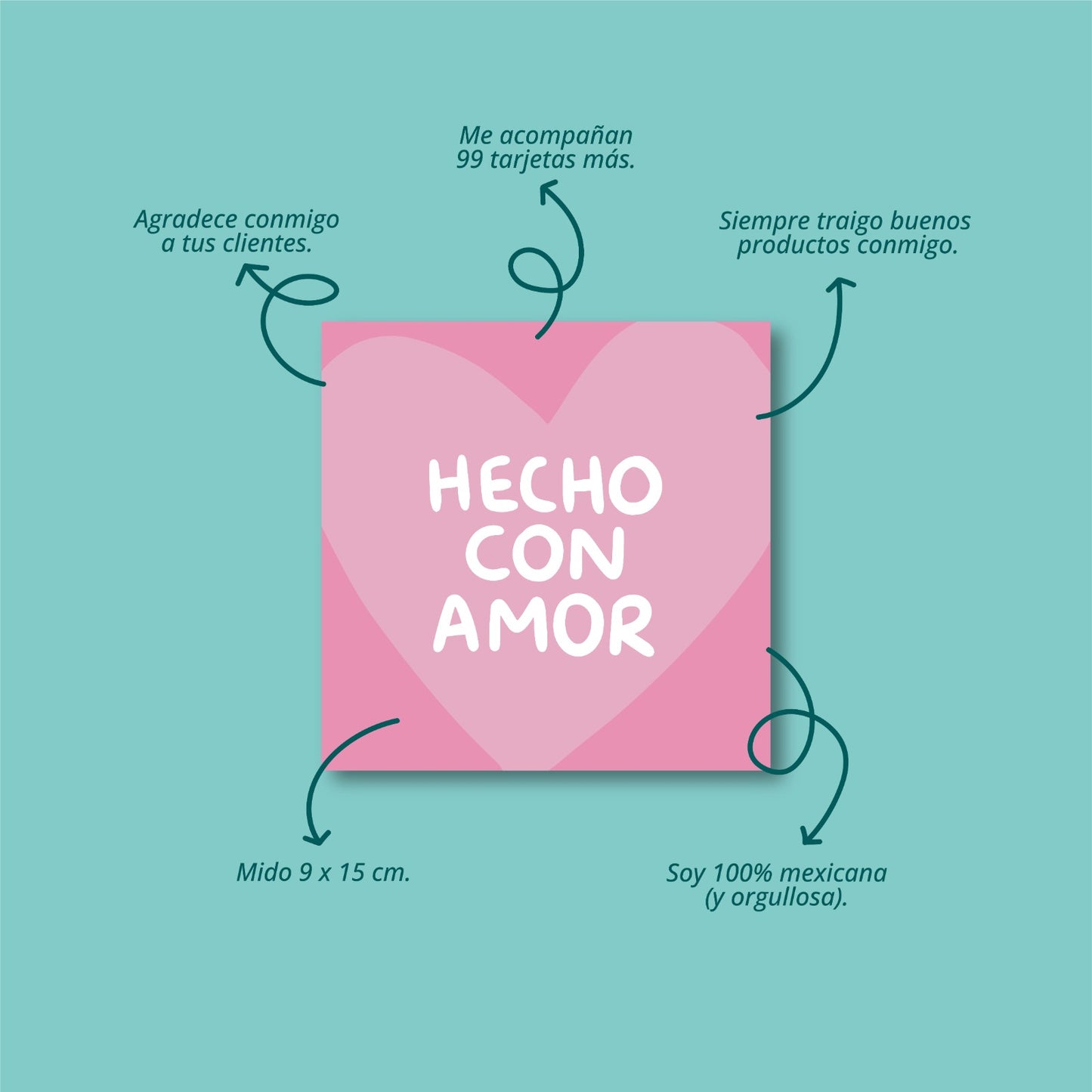 Tarjetas Hecho Con Amor 100 Pz 8x8cm