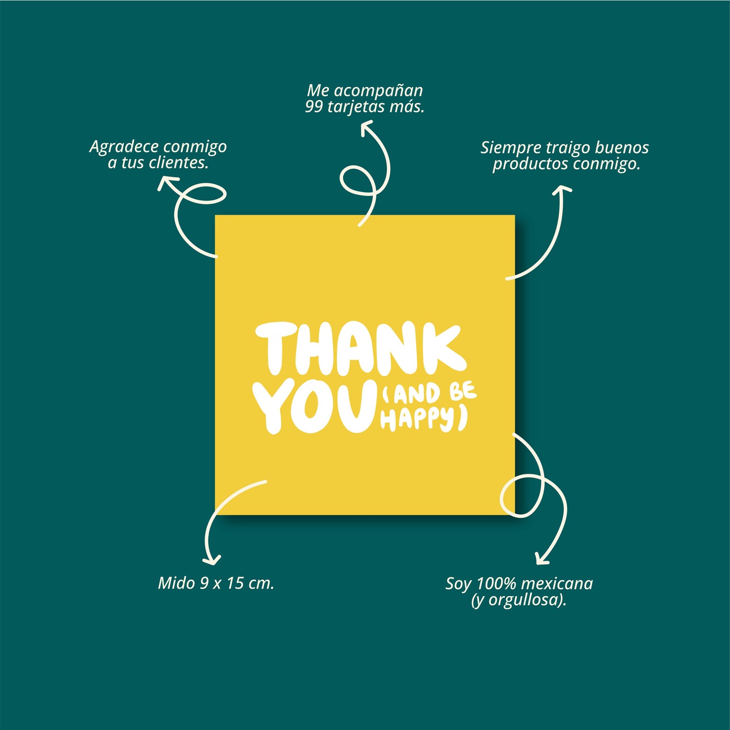 Tarjetas Thank You And Be Happy Amarillo 100 Pz 8x8cm