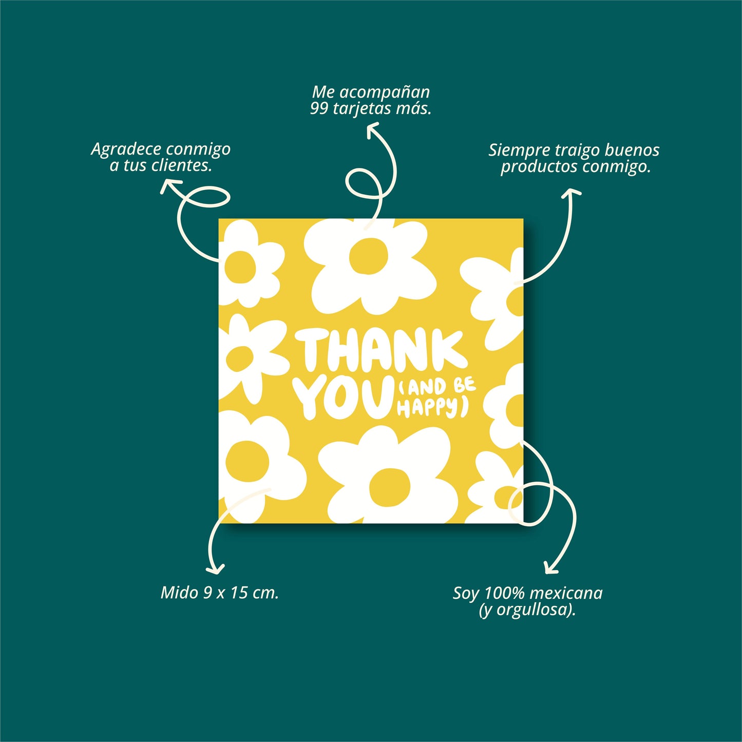Tarjetas Thank You and Be Happy 100 Pz 8x8cm