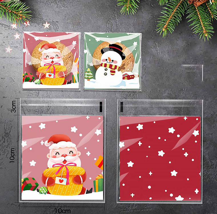 BOLSITAS NAVIDEÑAS Celofán Decoradas 10x10+3cm (100pz)