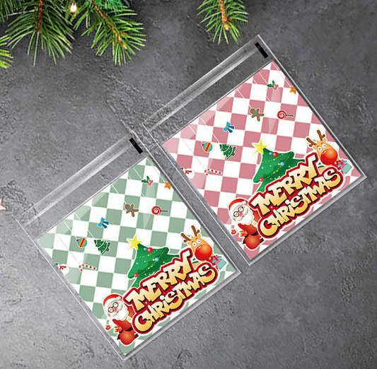 BOLSITAS NAVIDEÑAS 4 Celofán Decoradas 10x10+3cm (100pz)