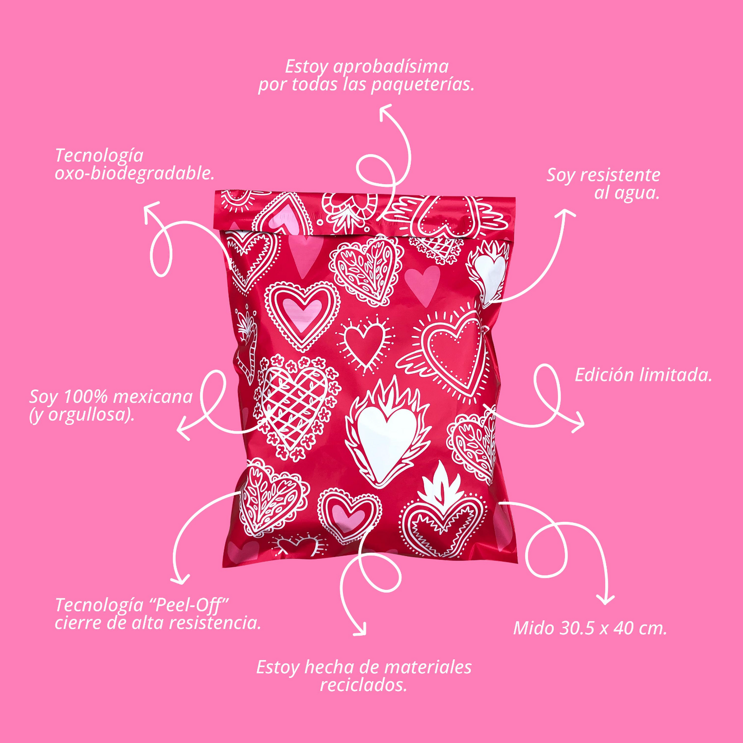 Bolsas de Envío Corazones 100 Pz