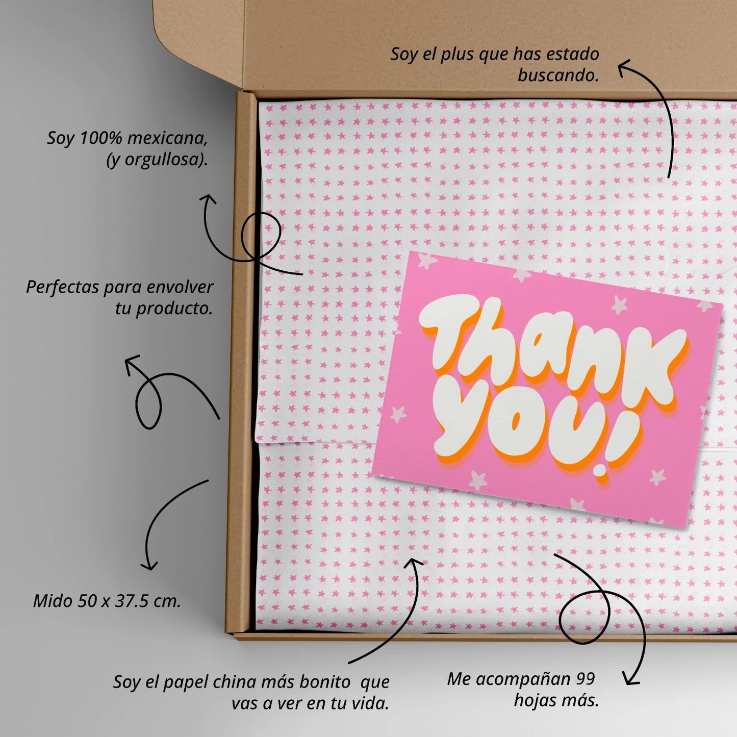 Papel China Estrellas Rosas 100 Pz 50x37.5cm