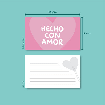 Tarjetas Hecho Con Amor 100 Pz 15x9cm