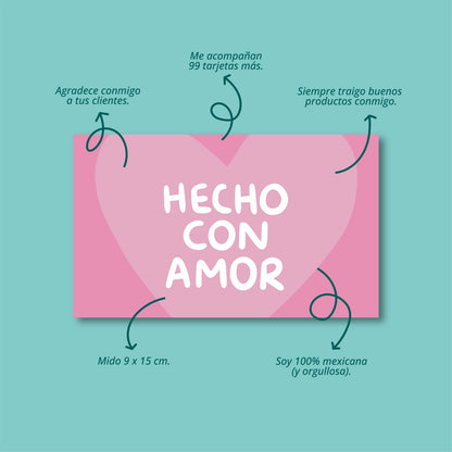 Tarjetas Hecho Con Amor 100 Pz 15x9cm