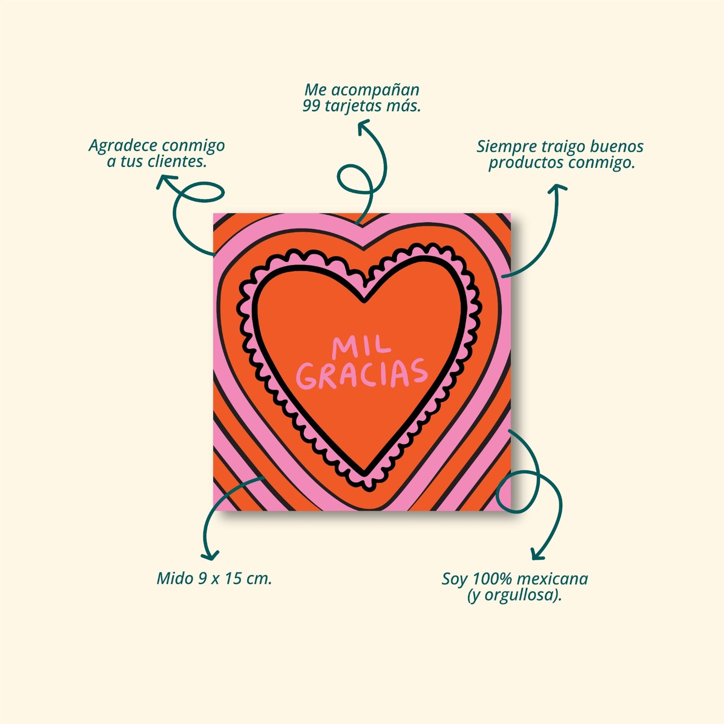 Tarjetas Mil Gracias 100 Pz 8x8cm