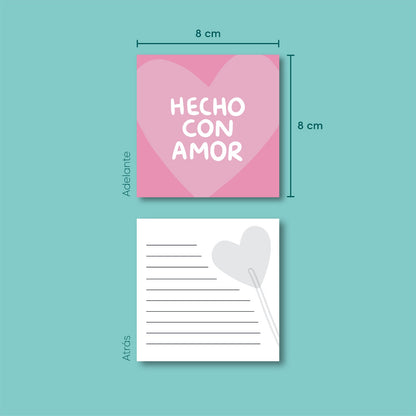 Tarjetas Hecho Con Amor 100 Pz 8x8cm