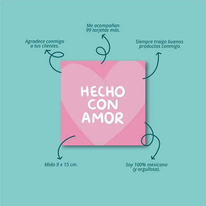 Tarjetas Hecho Con Amor 100 Pz 8x8cm