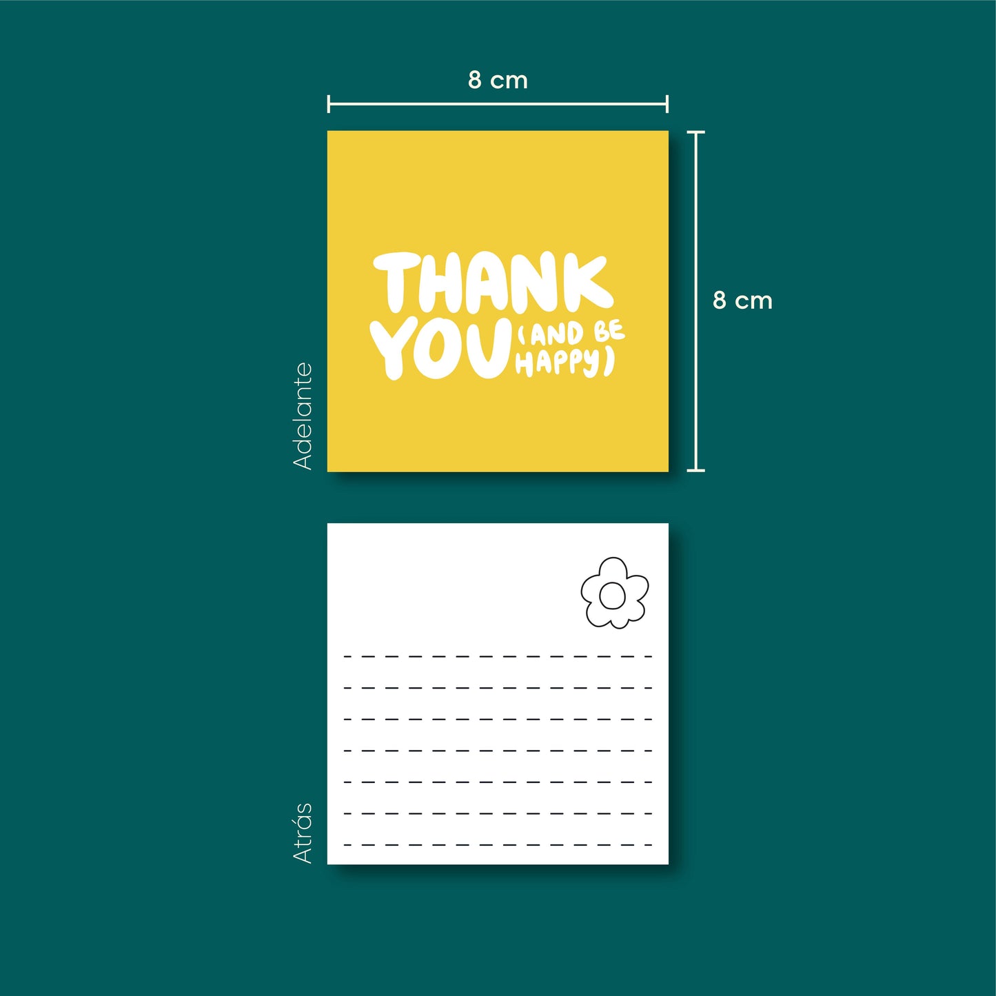 Tarjetas Thank You And Be Happy Amarillo 100 Pz 8x8cm
