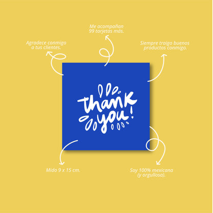 Tarjetas Thank You Azul 100 Pz 8x8cm
