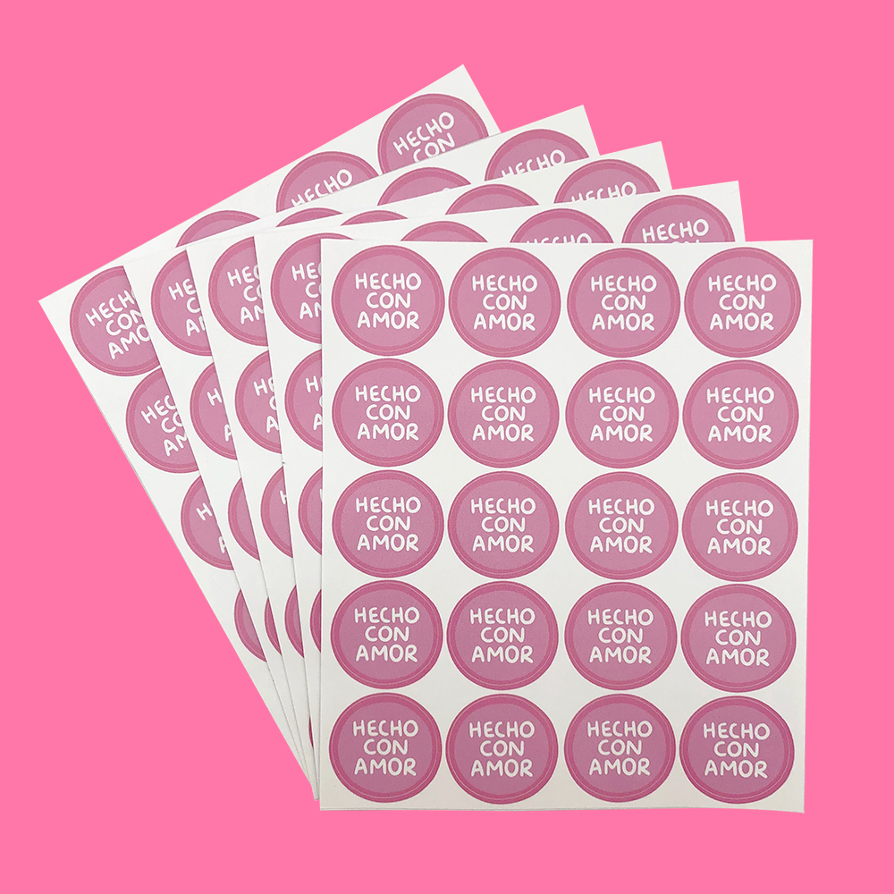 Stickers Hecho Con Amor Rosa 100 Pz