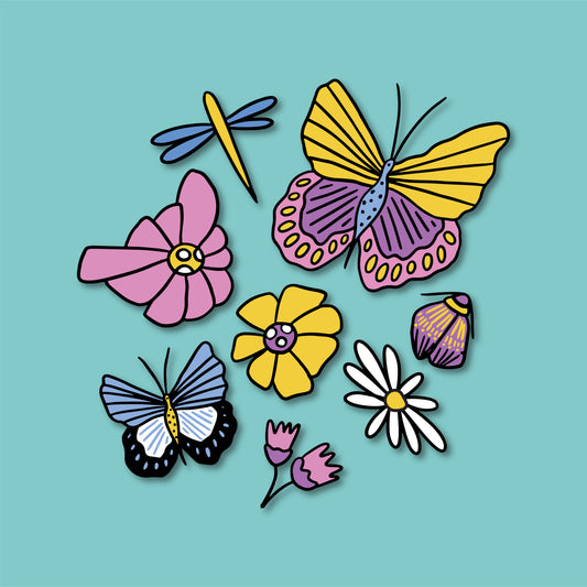 Stickers Mariposas y Flores 100 Pz